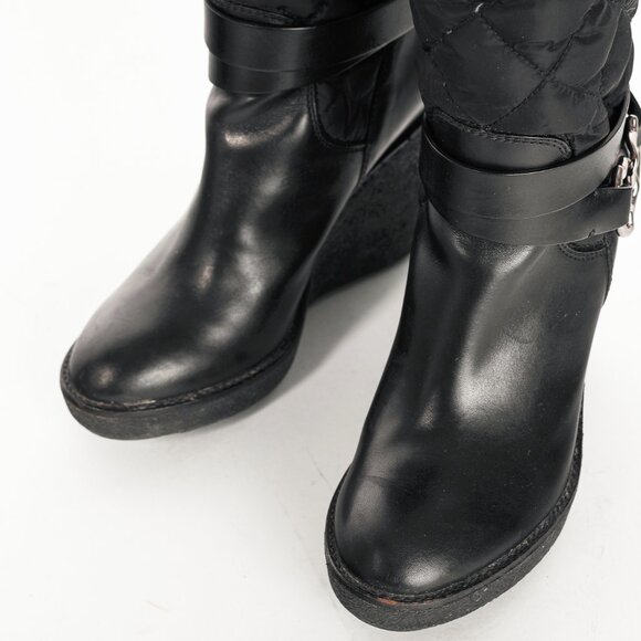 Moncler New Cernobbio Black Quilted Leather Wedge Boots - Picture 7 of 11